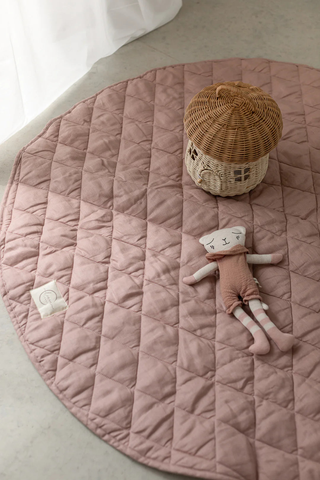 Linen Play Mat - Dusty Rose and Gingham