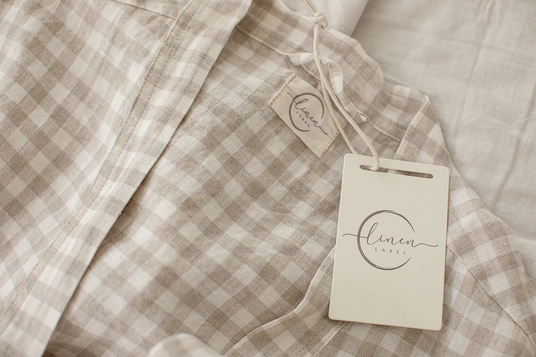 French Linen Robe - Oat Gingham