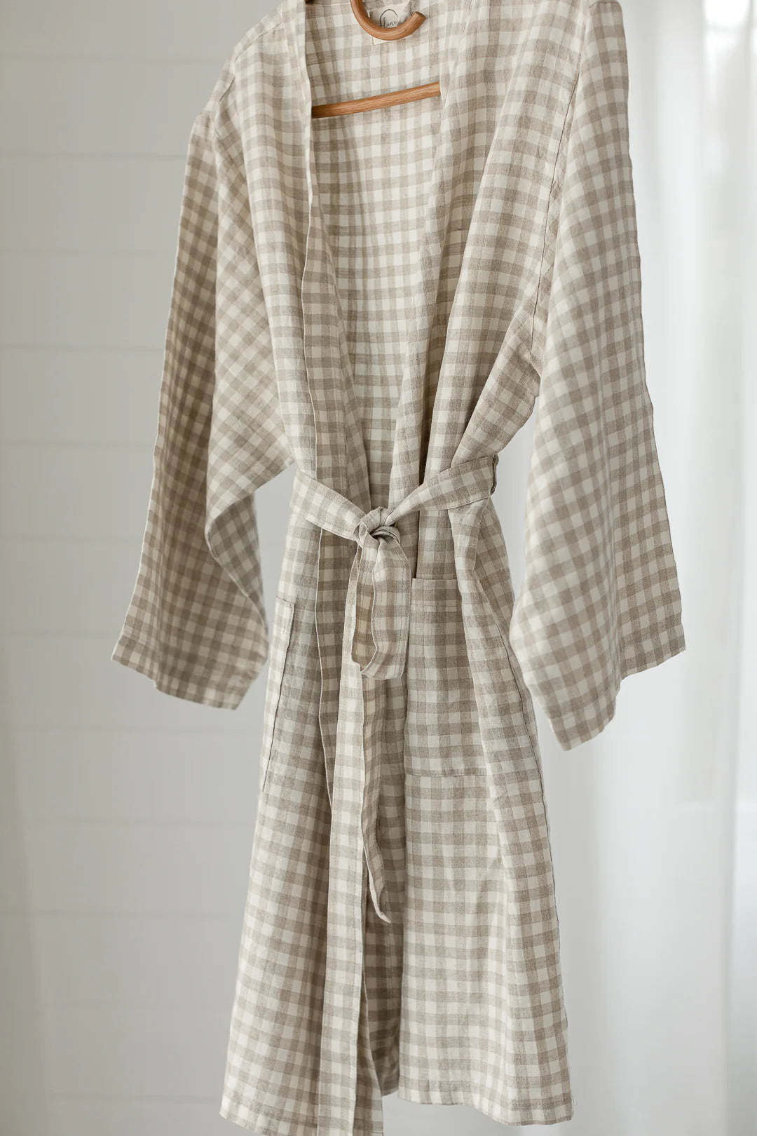 French Linen Robe - Oat Gingham