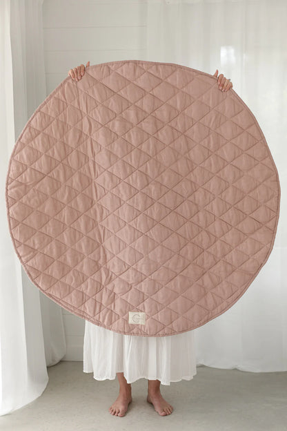 Linen Play Mat - Dusty Rose and Gingham