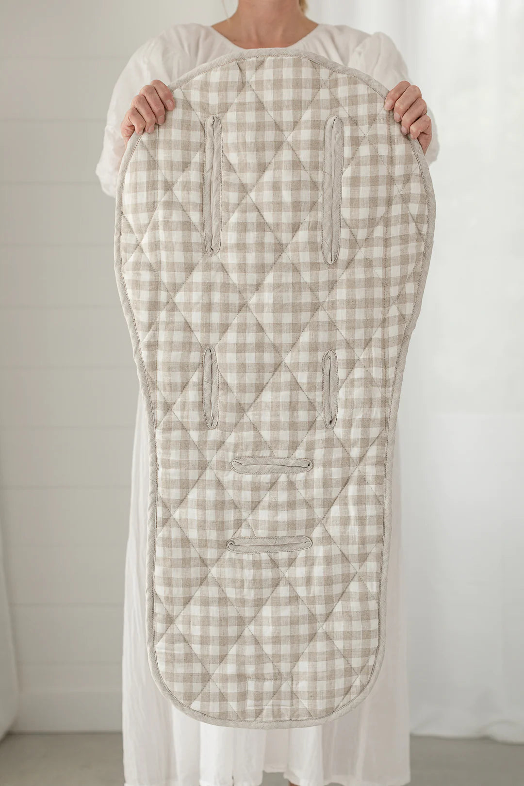 Linen Pram Liner - Oatmeal and Gingham