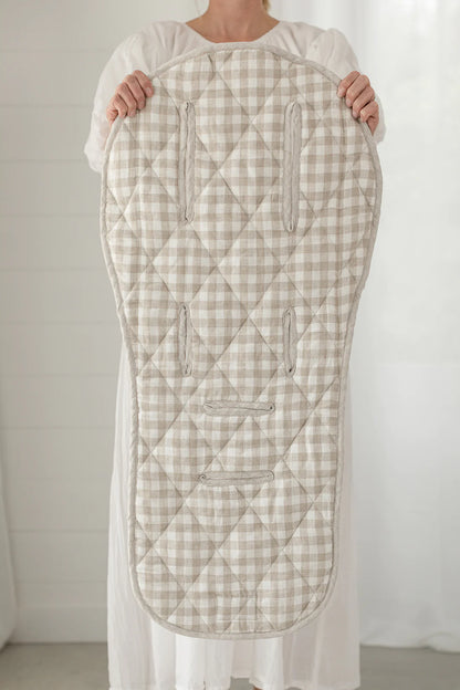 Linen Pram Liner - Oatmeal and Gingham
