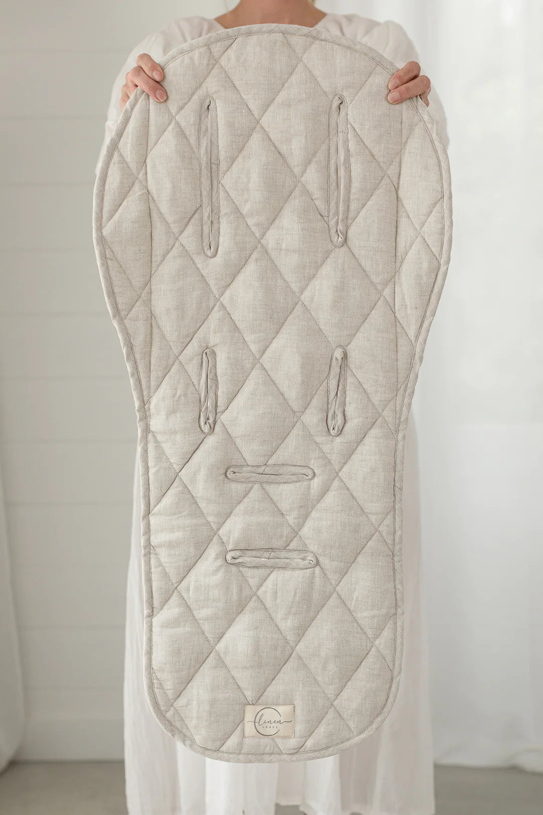 Linen Pram Liner - Oatmeal and Gingham