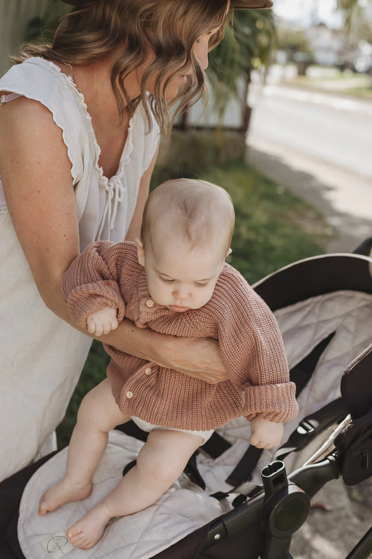 Linen Pram Liner - Oatmeal and Gingham