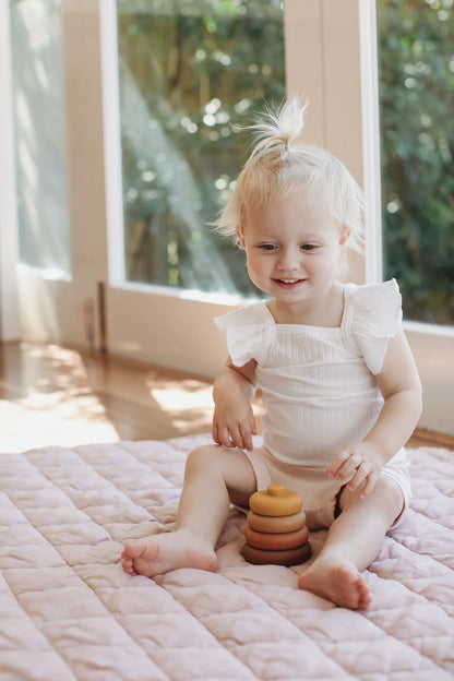 Linen Play Mat - Dusty Rose and Gingham