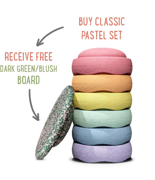 CHRISTMAS PROMO - Stapelstein Balance Stepping Stones - Original size, Set of 6, Rainbow Pastel + FREE Balance Board