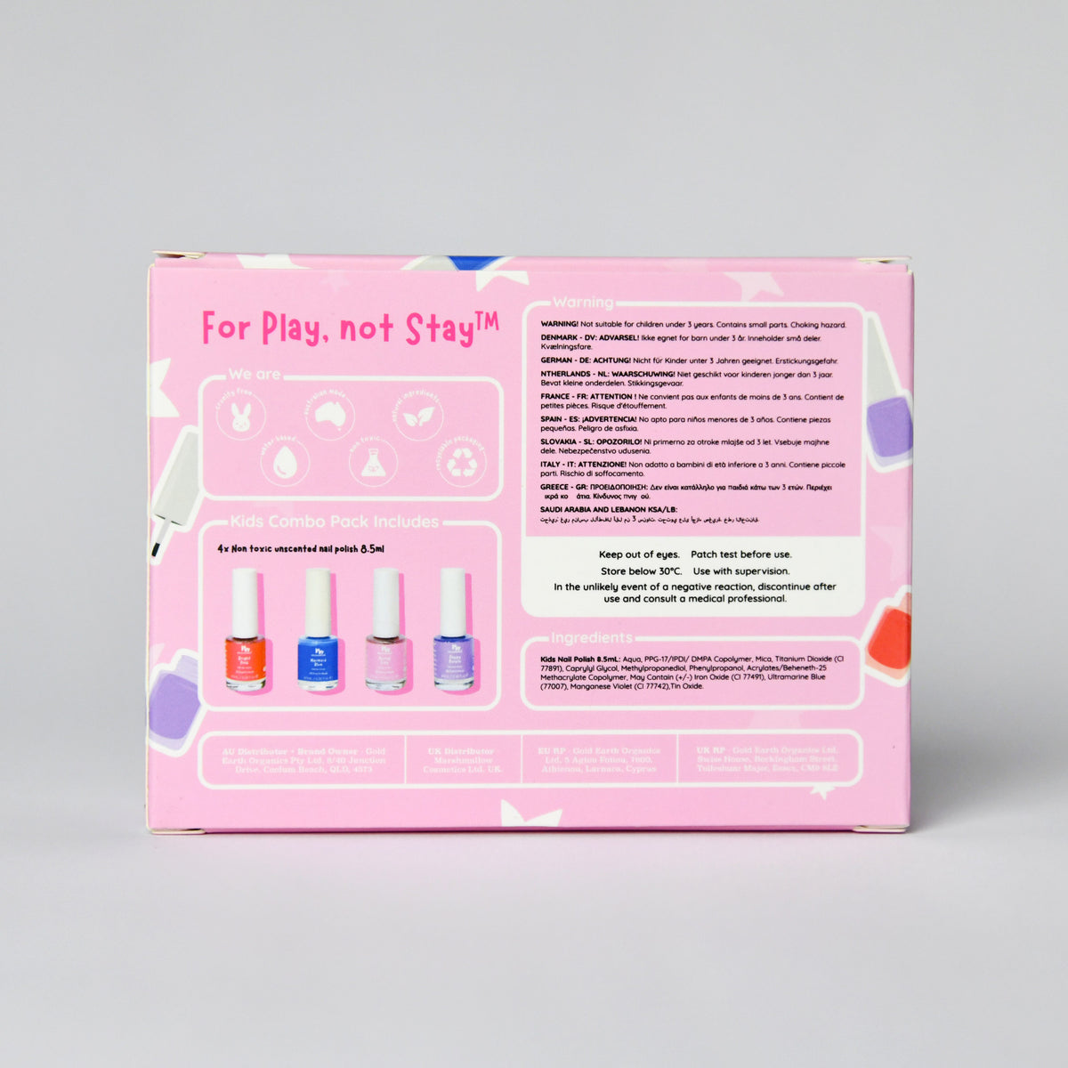 Water Based Nail Polish Non Toxic - 4 pack - Colour Fun