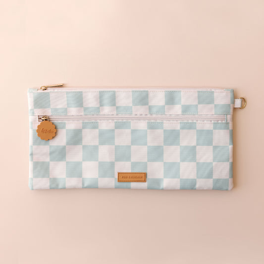 Large Pencil Case - Sage Check