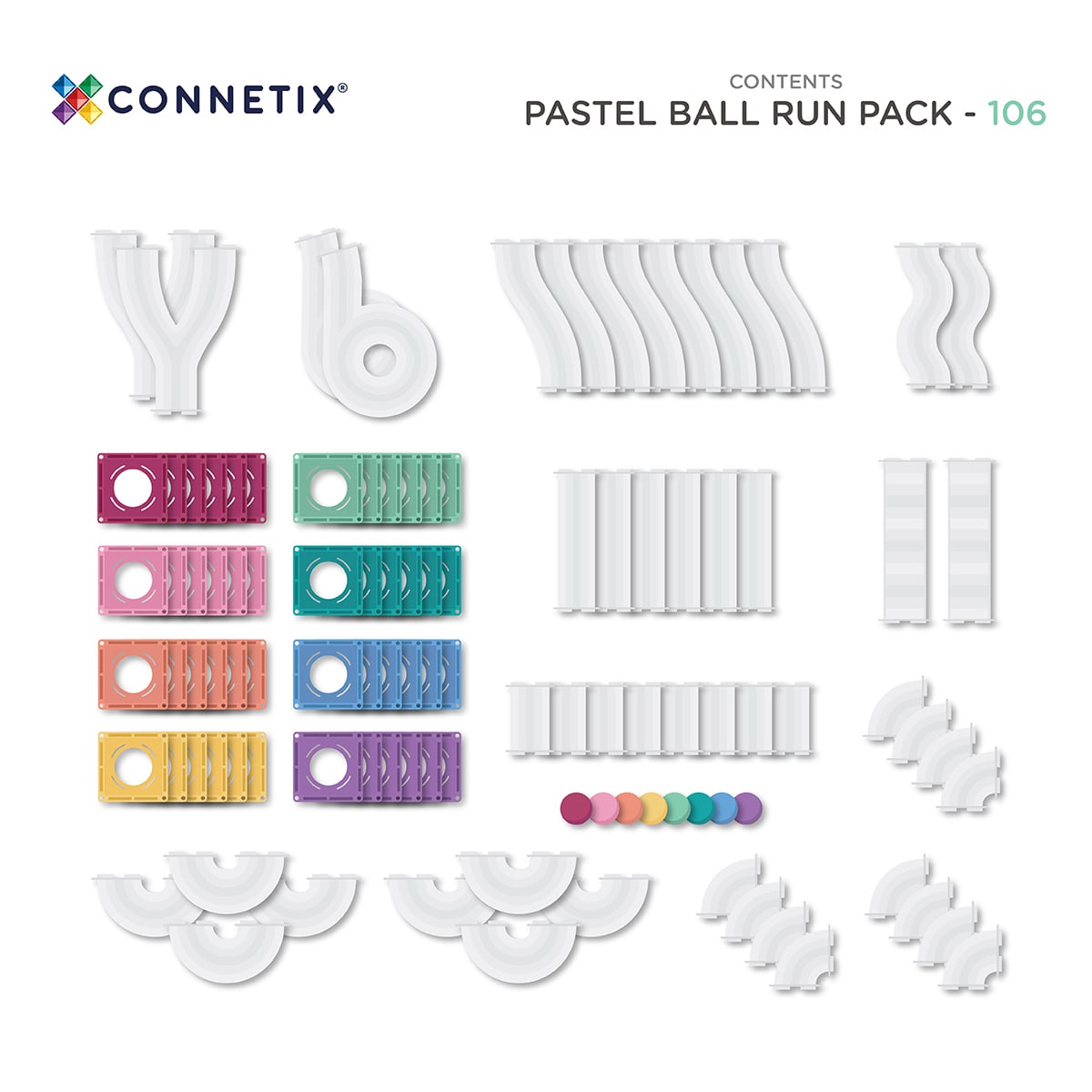 Magnetic Tiles - 106 pc Pastel Ball Run Pack
