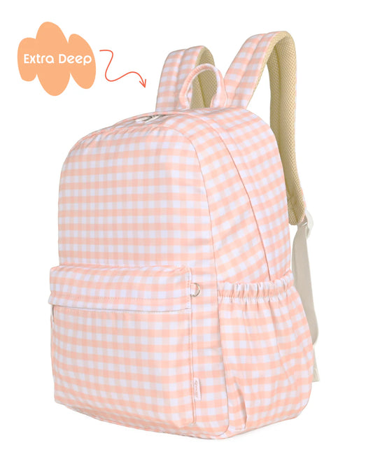 OLD Peach Gingham Junior Kindy/School Backpack - Extra Deep