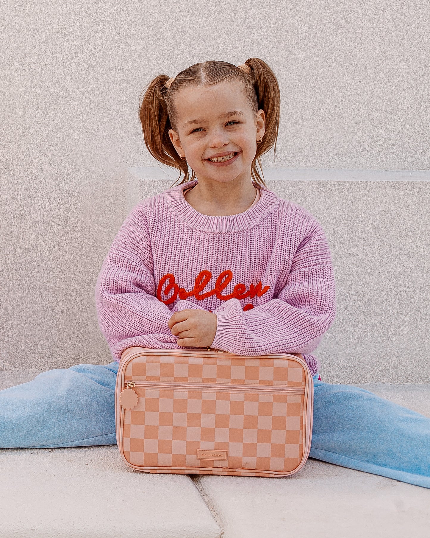 Large Lunch Bag - Peach Check