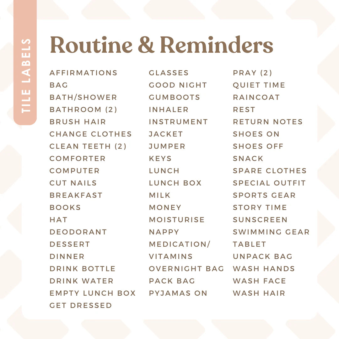 Tile Labels - Routine and Reminders