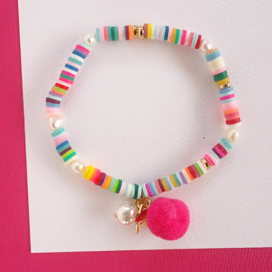 Bracelet - Rainbow with Pom Pom and Pearl