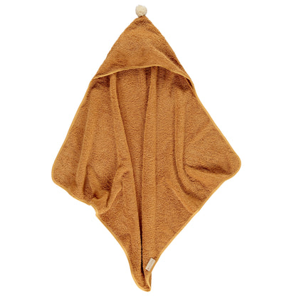 Baby Bath Set - Hooded Towel, Wash Mitt and Brush - Caramel