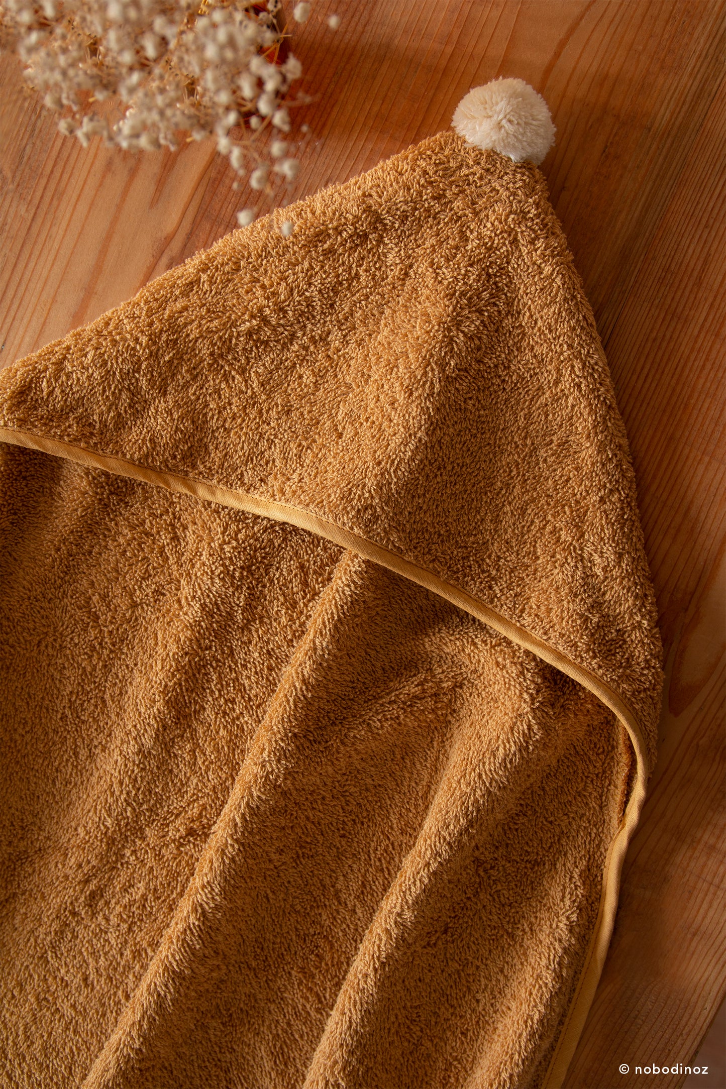 Baby Bath Set - Hooded Towel, Wash Mitt and Brush - Caramel