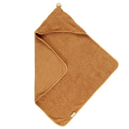 Baby Bath Set - Hooded Towel, Wash Mitt and Brush - Caramel