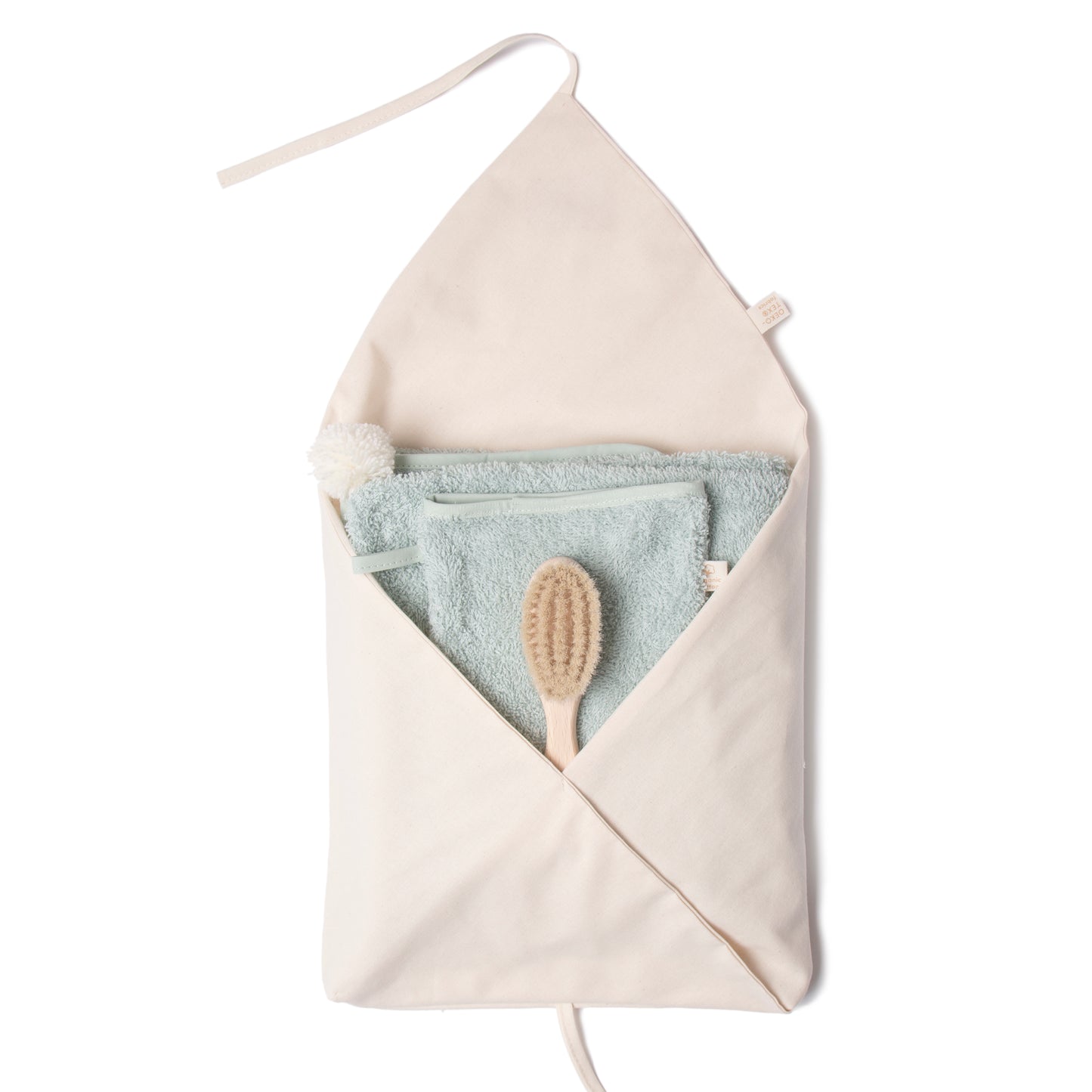 Baby Bath Set - Hooded Towel, Wash Mitt and Brush - Green