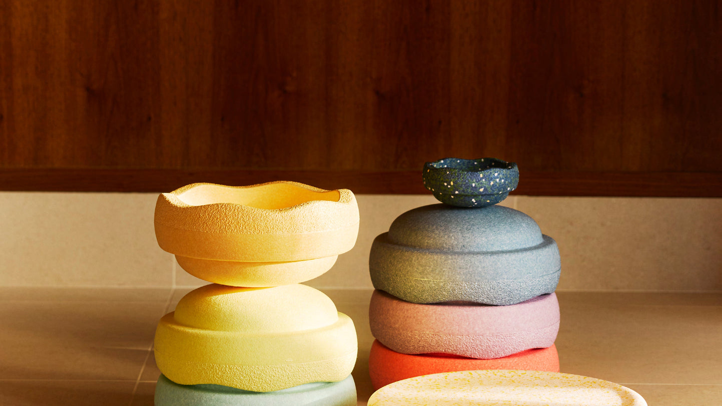 LIMITED EDITION EASTER PROMO - Stapelstein Balance Stepping Stones - Original size, Set of 6, Rainbow Pastel + Mini Pond & Petal Balance Board