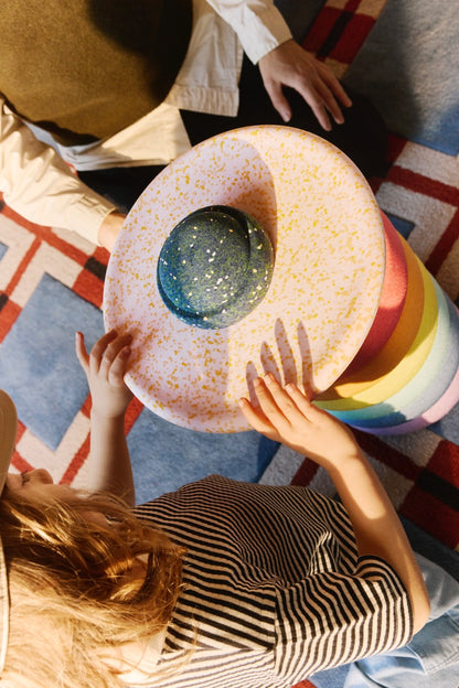 LIMITED EDITION EASTER PROMO - Stapelstein Balance Stepping Stones - Original size, Set of 7, Rainbow Pastel with Rose + Mini Pond & Petal Balance Board