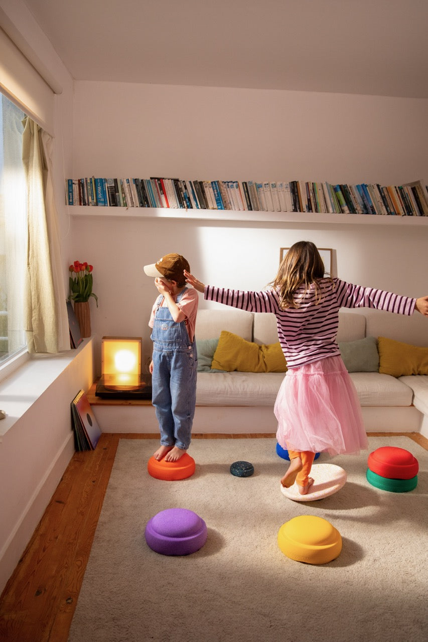 LIMITED EDITION EASTER PROMO - Stapelstein Balance Stepping Stones - Original size, Set of 6, Rainbow Classic + Mini Pond & Petal Balance Board