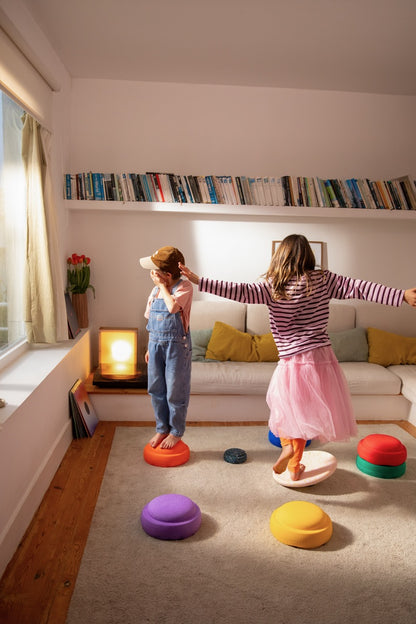 LIMITED EDITION EASTER PROMO - Stapelstein Balance Stepping Stones - Original size, Set of 6, Rainbow Classic + Mini Pond & Petal Balance Board