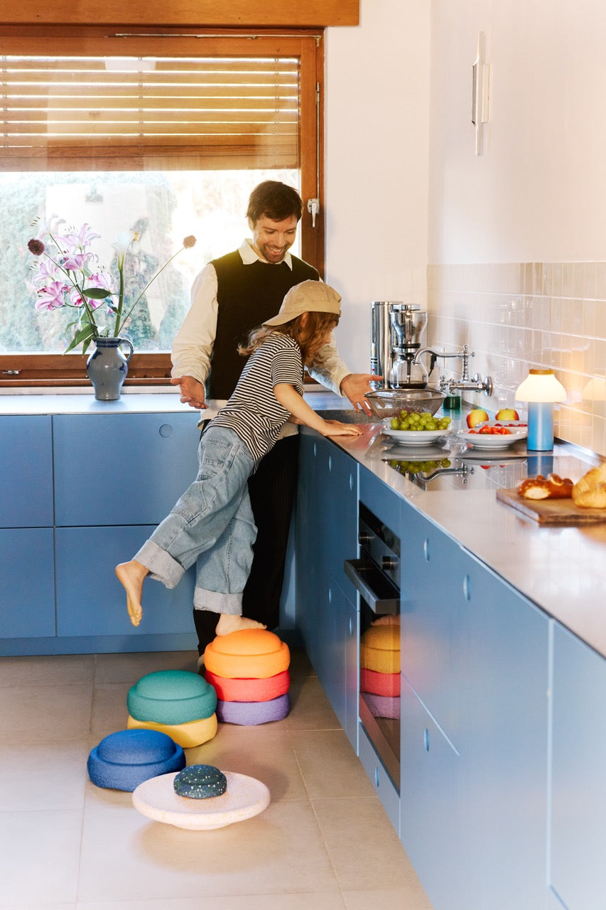 LIMITED EDITION EASTER PROMO - Stapelstein Balance Stepping Stones - Original size, Set of 7, Rainbow Original with Rose + Mini Pond & Petal Balance Board