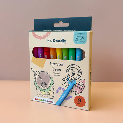 Hey Doodle Washable Crayon Pens - Set of 9 - Mess Free!