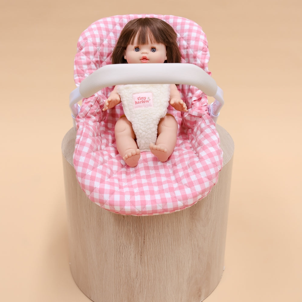 Doll's Car Seat Capsule - Pink Gingham