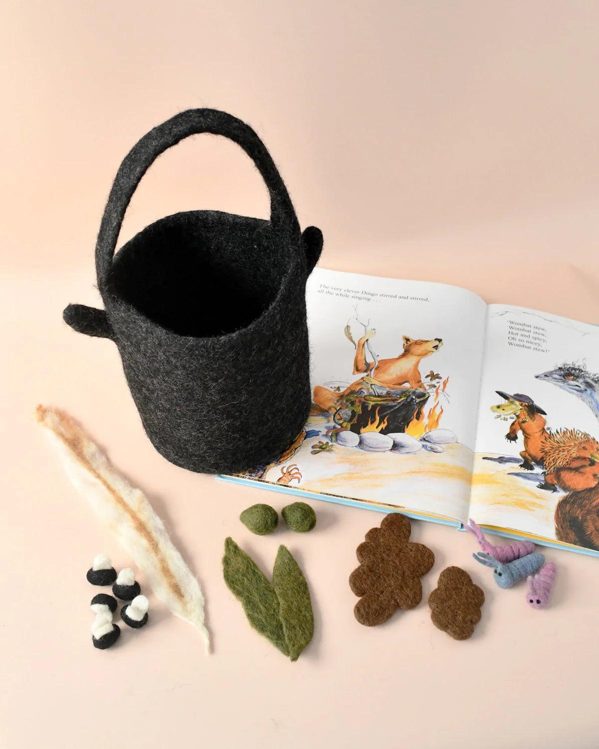Wombat Stew Play Set - Felt Billy Can and Small Parts