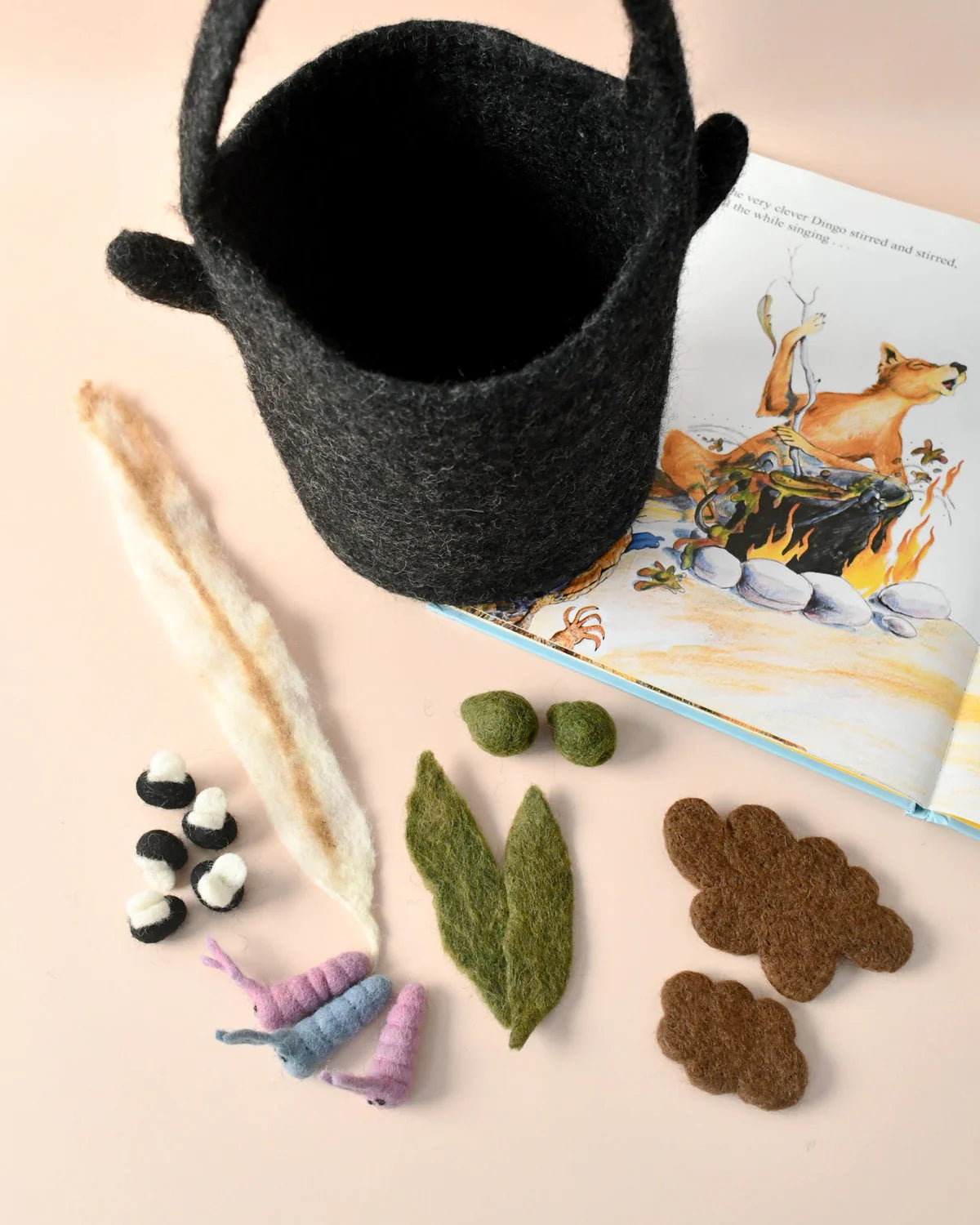 Wombat Stew Play Set - Felt Billy Can and Small Parts