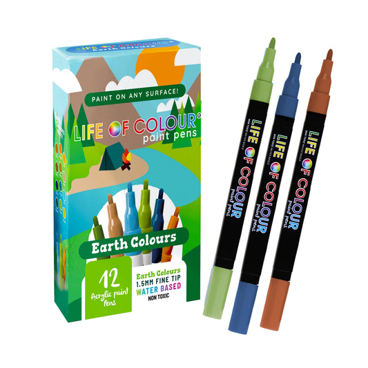 Fine Tip Acrylic Paint Pens - Set of 12 - Earth