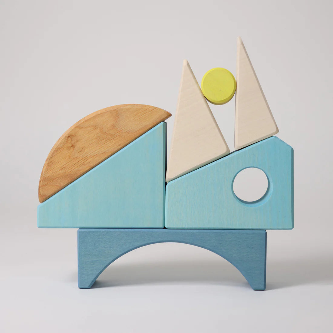 Grimm's Blue Building Set with large blue wooden blocks for creative building and open-ended imaginative play.