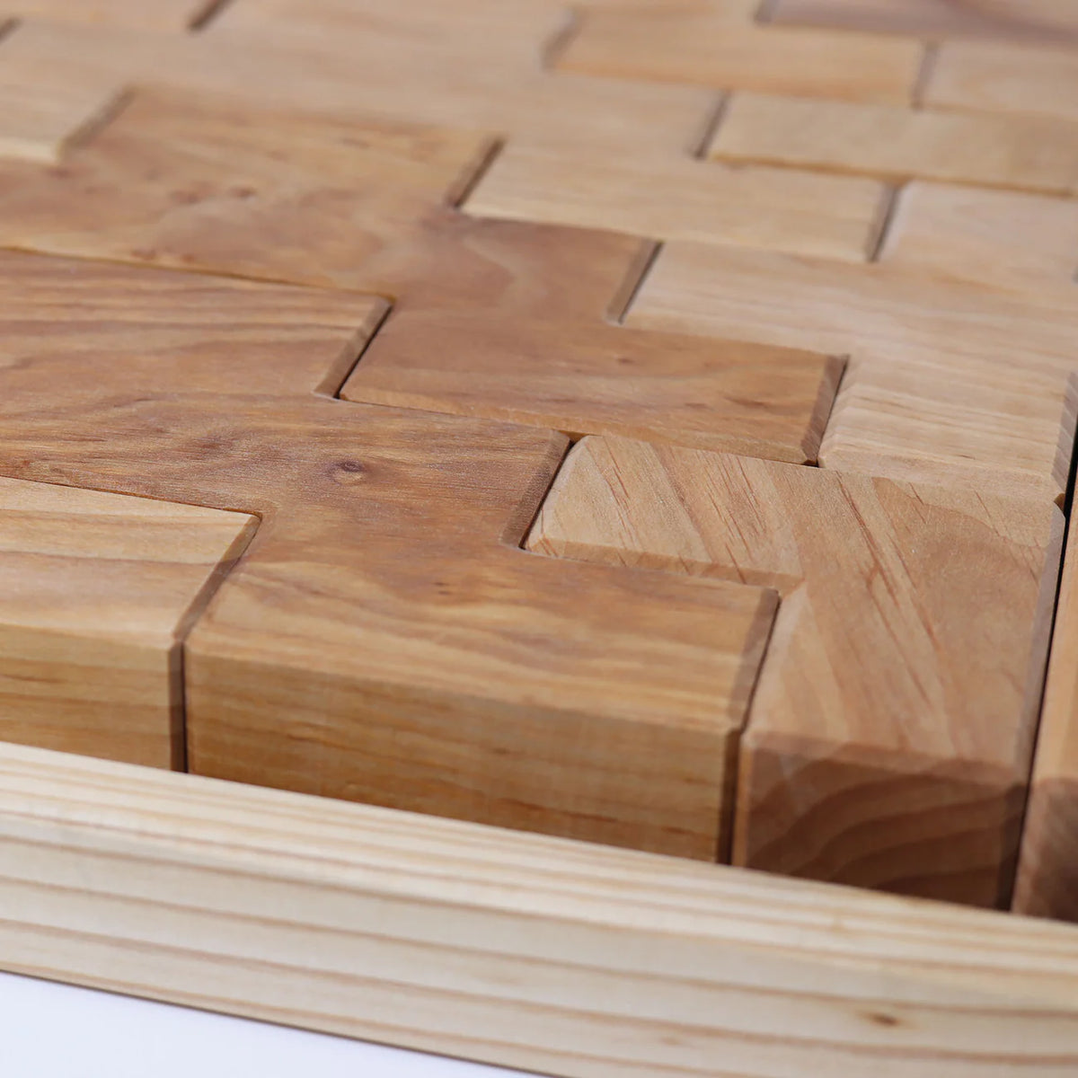 Grimm's Building Set Stairway with 19 natural alder wood building blocks for imaginative open-ended play.