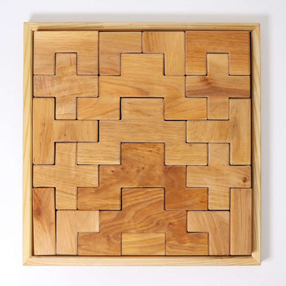 Grimm's Building Set Stairway with 19 natural alder wood building blocks for imaginative open-ended play.