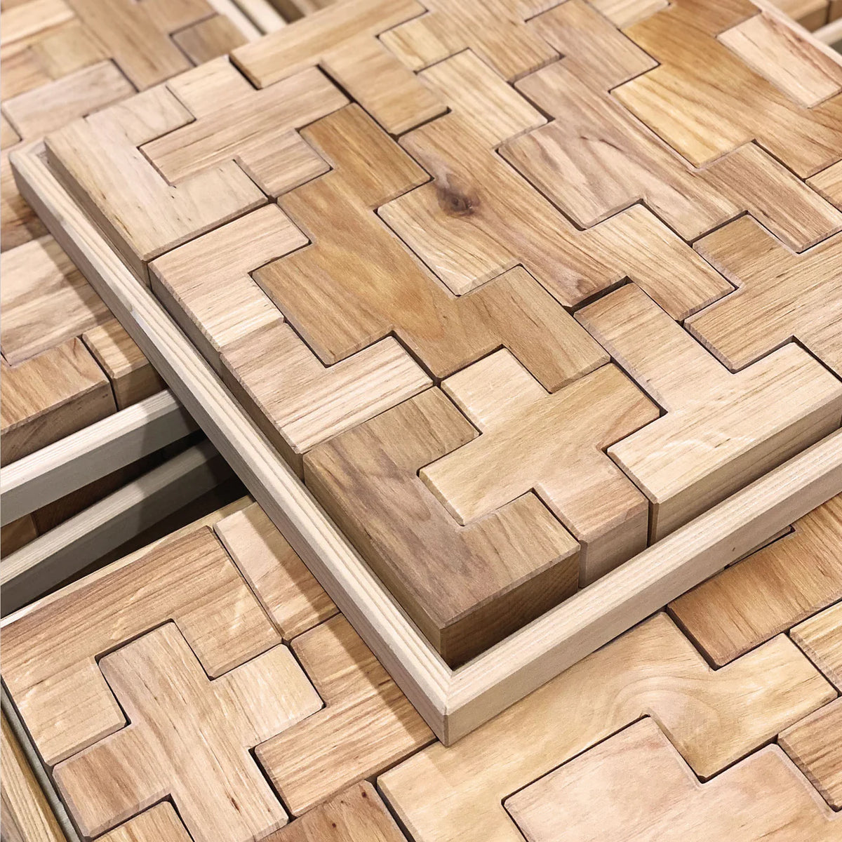 Grimm's Building Set Stairway with 19 natural alder wood building blocks for imaginative open-ended play.