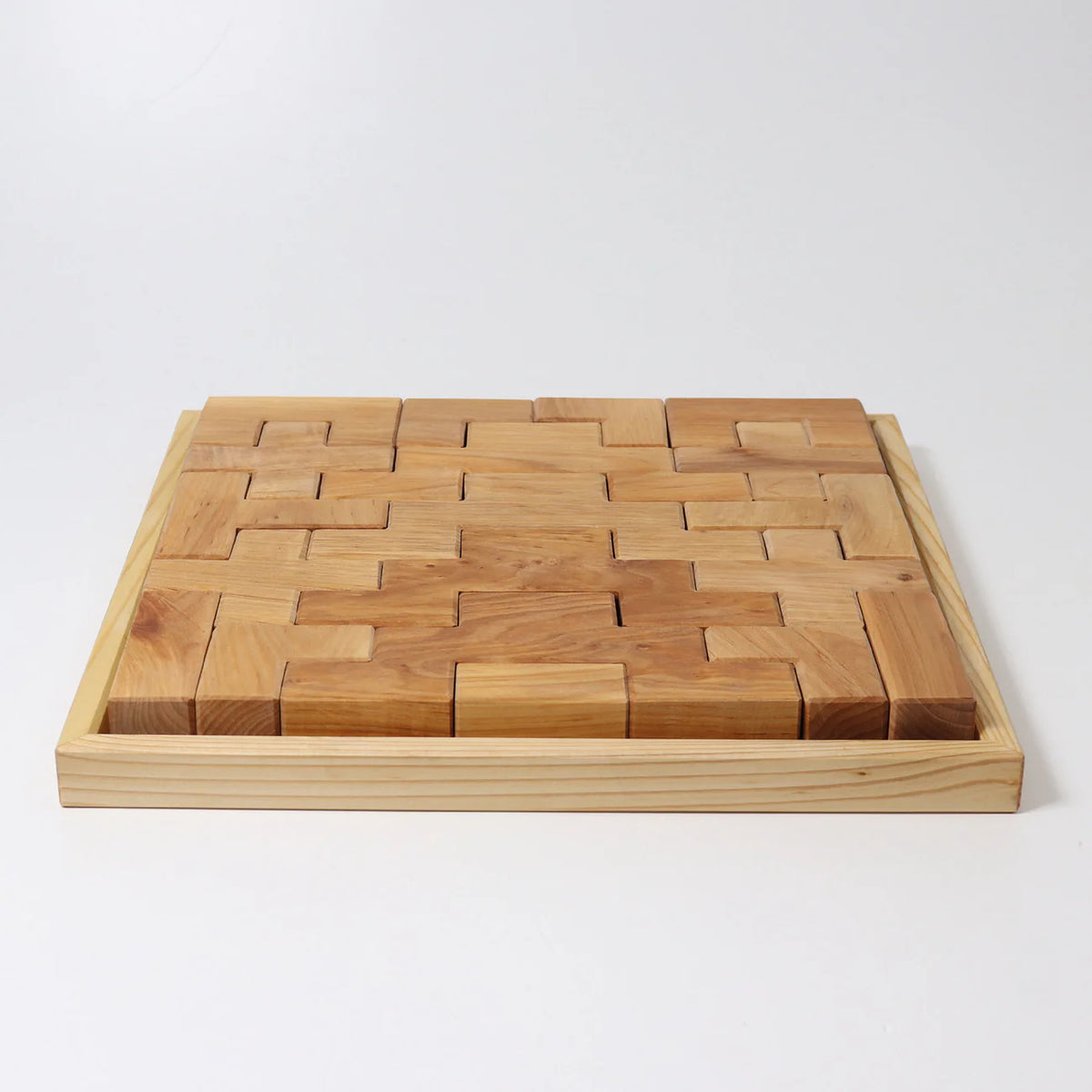 Grimm's Building Set Stairway with 19 natural alder wood building blocks for imaginative open-ended play.