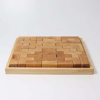Grimm's Building Set Stairway with 19 natural alder wood building blocks for imaginative open-ended play.