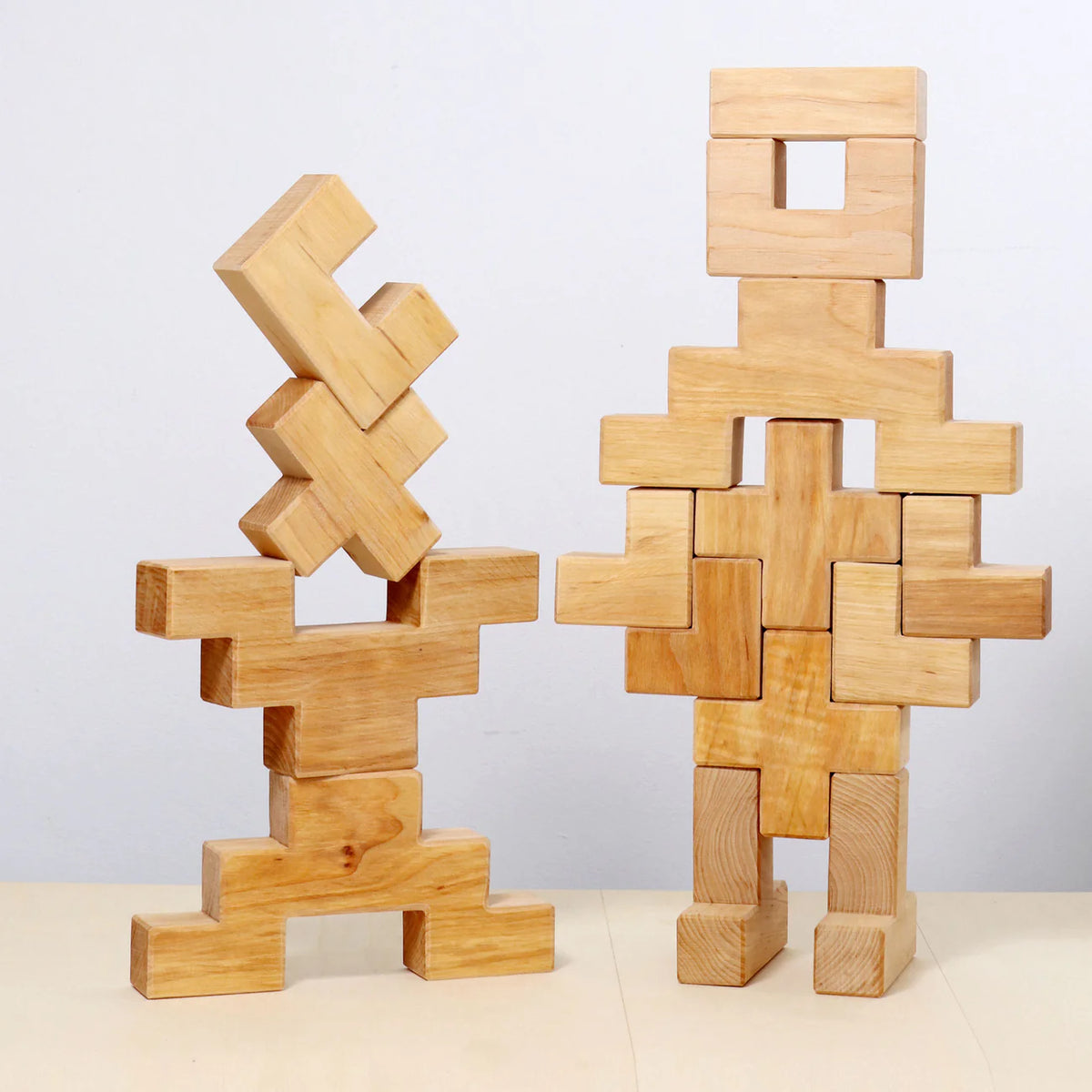 Grimm's Building Set Stairway with 19 natural alder wood building blocks for imaginative open-ended play.