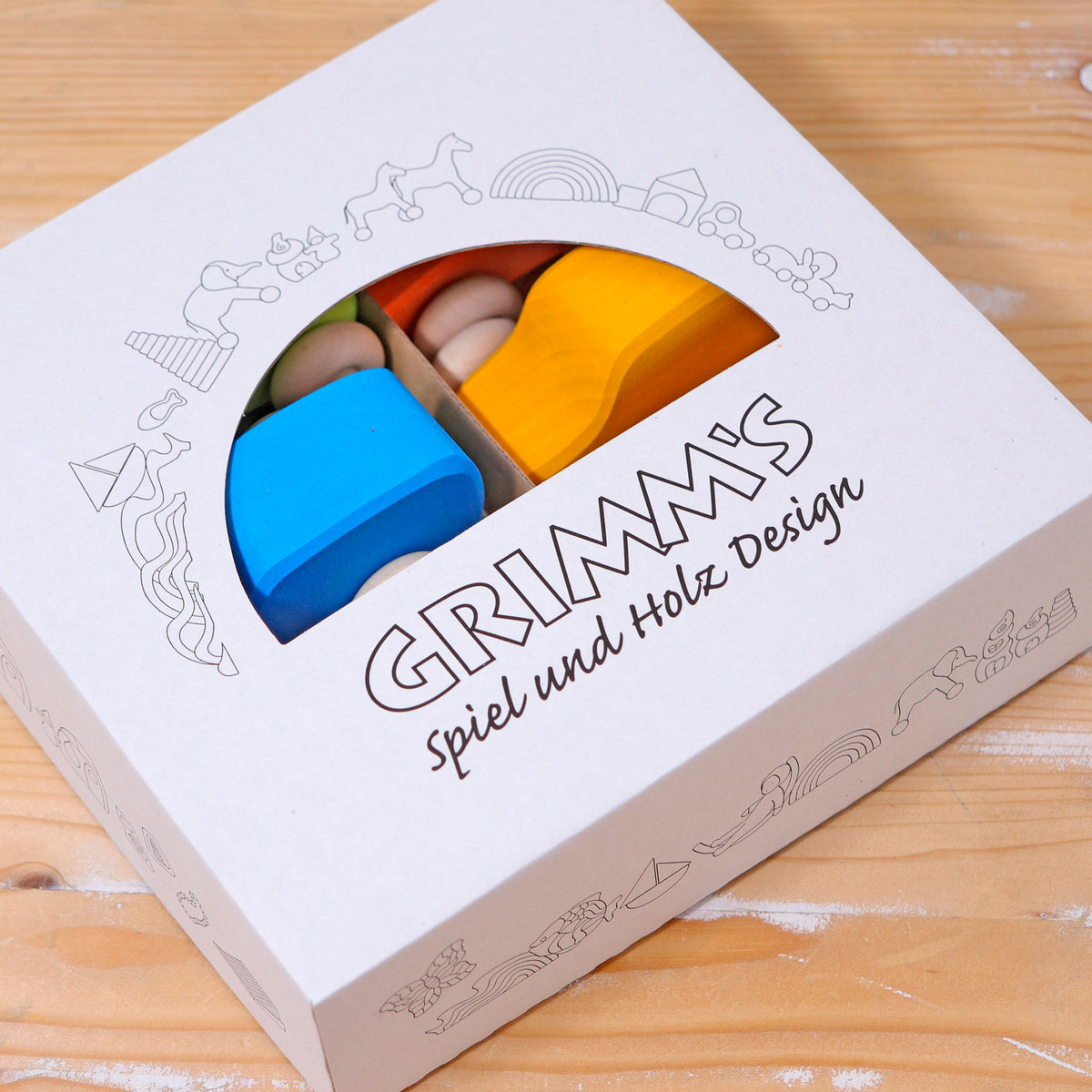 Grimm's Coloured Wooden Cars set of six handcrafted wooden vehicles for imaginative open-ended play.