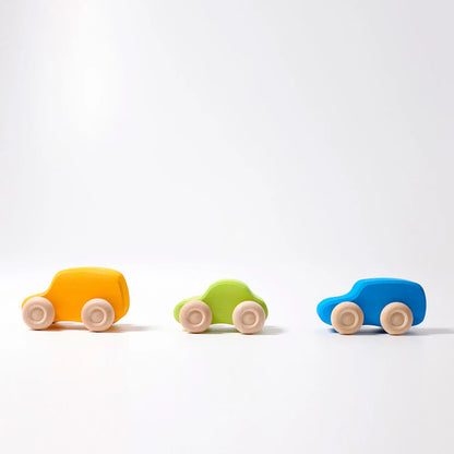 Grimm's Coloured Wooden Cars set of six handcrafted wooden vehicles for imaginative open-ended play.