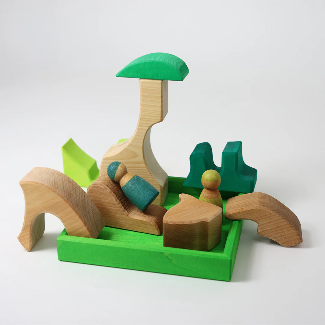 Grimm's Green Building Set with large green wooden blocks for creative, open-ended building and imaginative play.