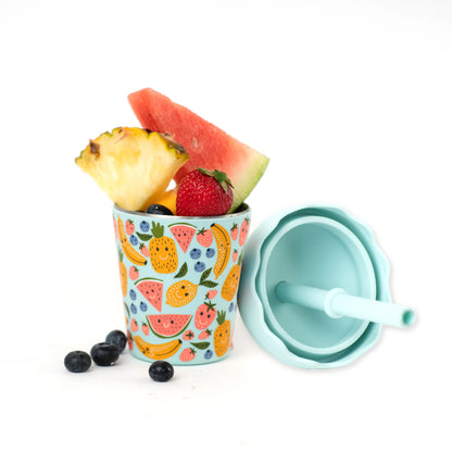 Smoothie Cup and Straw 200mls - Happy Fruits - Blue