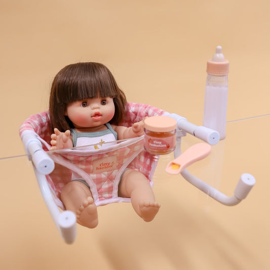 Doll's Portable Feeding High Chair Seat - Pink Gingham