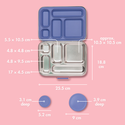 Five Compartment Leakproof Stainless Steel Lunchbox - Indigo