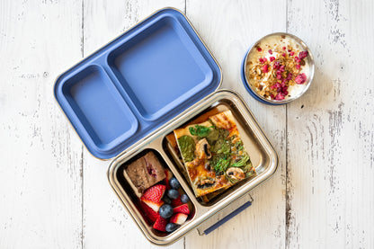 Two Compartment Leak Proof Stainless Steel Lunchbox - Indigo