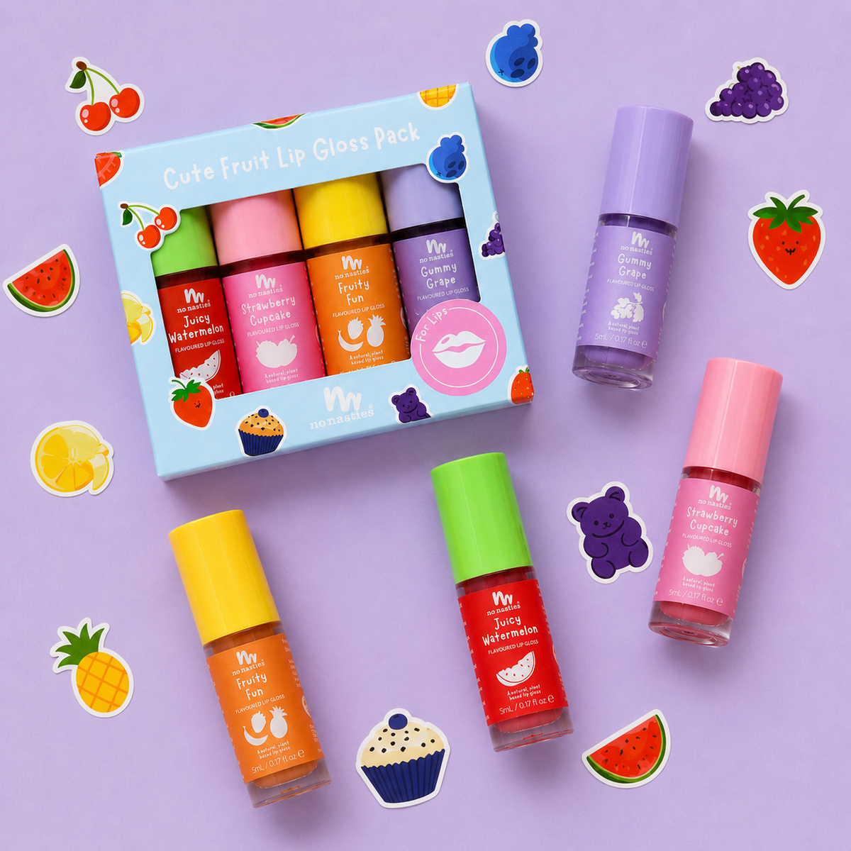 Scented Natural Lip Gloss Gift Set - Set of 4 - Cute Fruit