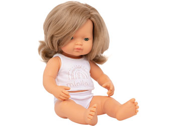 Miniland Doll 38cm Caucasian Dark Blonde Hair - Girl