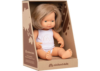 Miniland Doll 38cm Caucasian Dark Blonde Hair - Girl
