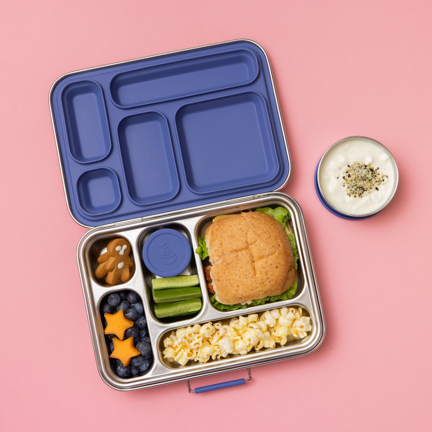 Five Compartment Leakproof Stainless Steel Lunchbox - Indigo