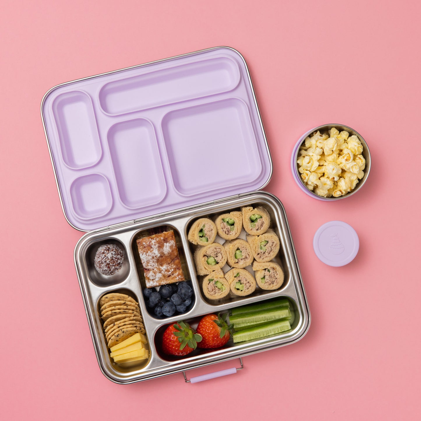 Five Compartment Leakproof Stainless Steel Lunchbox - Lilac